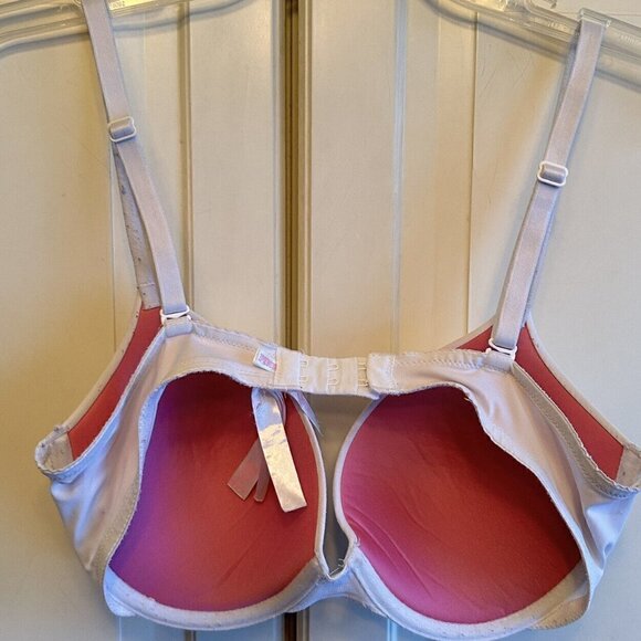 Victoria Secret‎ Black Padded Push Up Bra White Pink 32DD - Picture 2 of 4